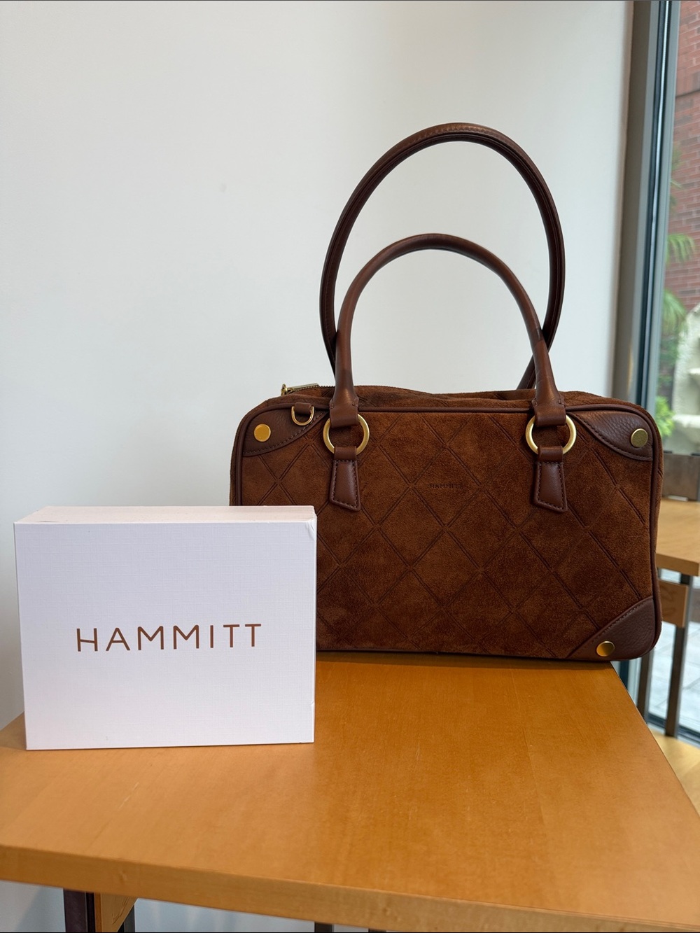 Hammitt Meredith NWT Diamond Brown Quilted Suede Satchel with Leather Trim